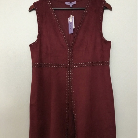 💛 NWT 💛 BOHEMIAN FAUX SUEDE LONG STUDDED VEST CRANBERRY COLOR SIZE MED. - Picture 1 of 12